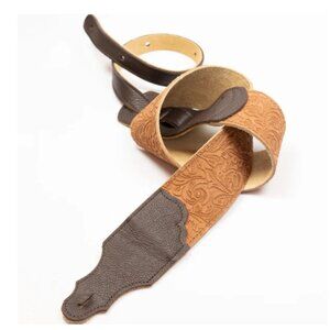 NWT Franklin Strap Embossed Suede Guitar Strap Caramel/Chocolate USA Made